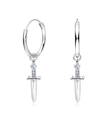 Sword with CZ Crystal Silver Hoop Earring HO-2532